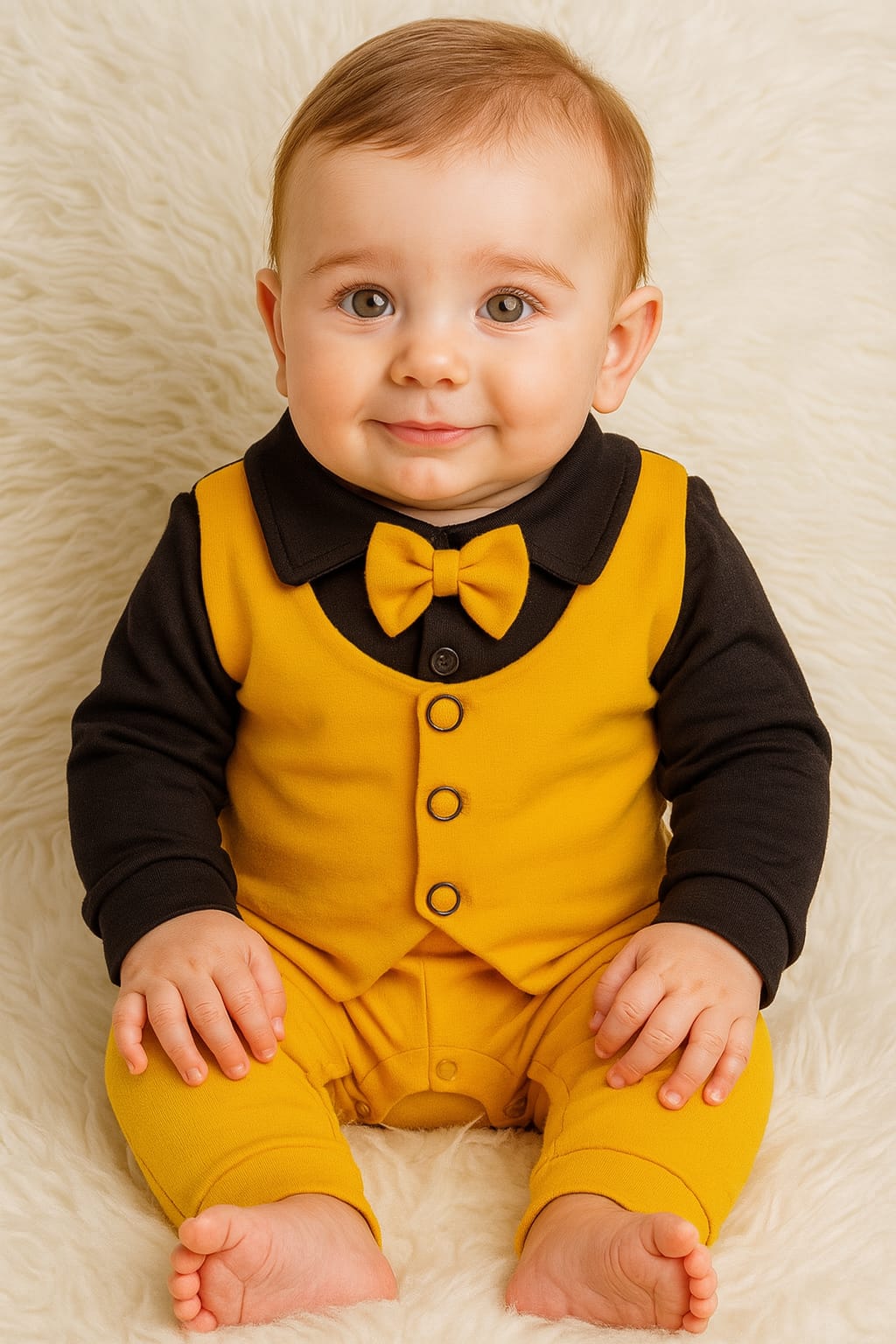 Tuxedo Romper Infant Mustard & Black