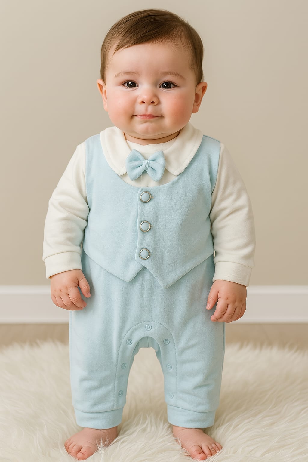 Tuxedo Romper Infant Sky & White