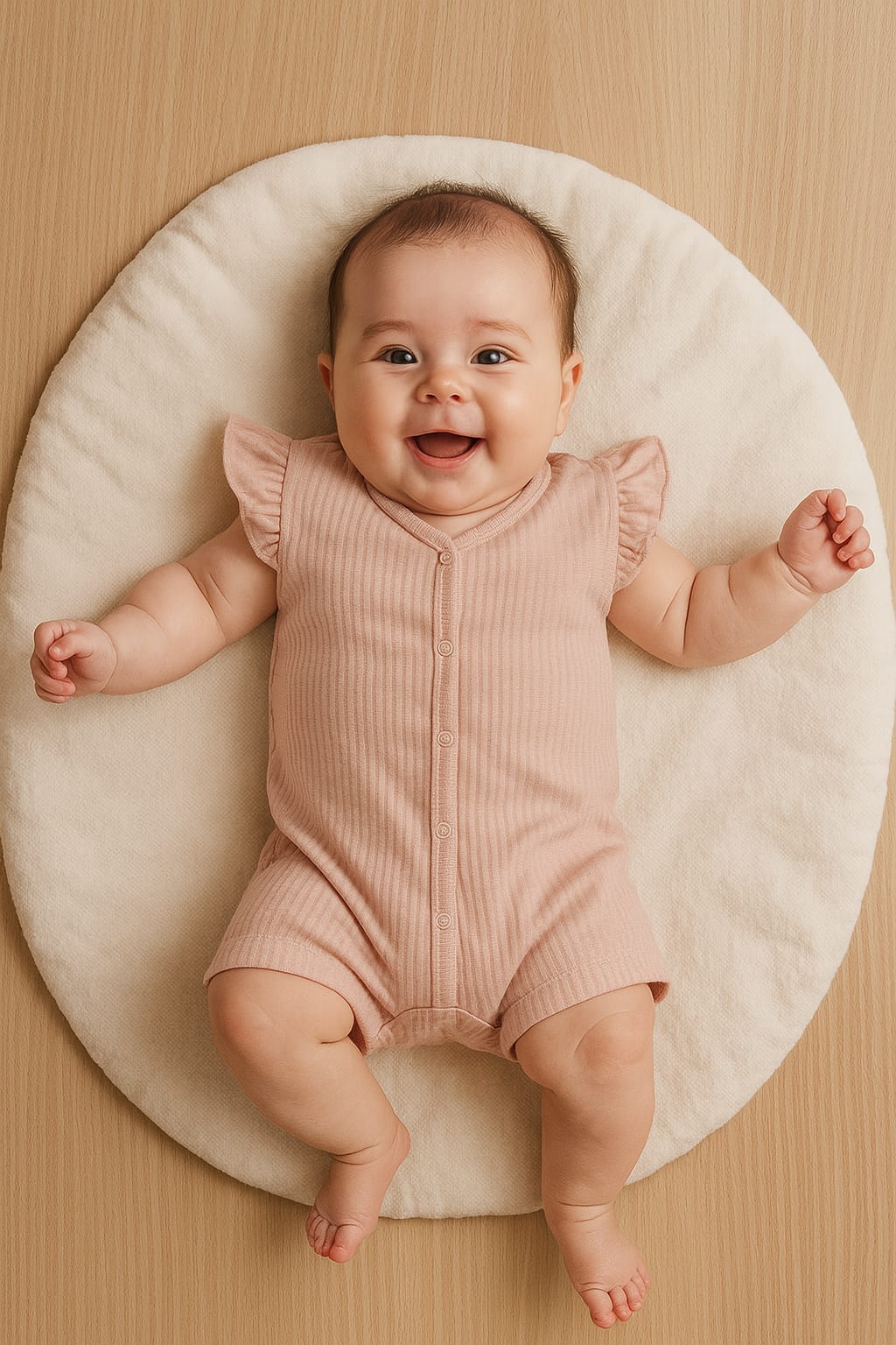 Cotton Half Leg Frill Romper Peach