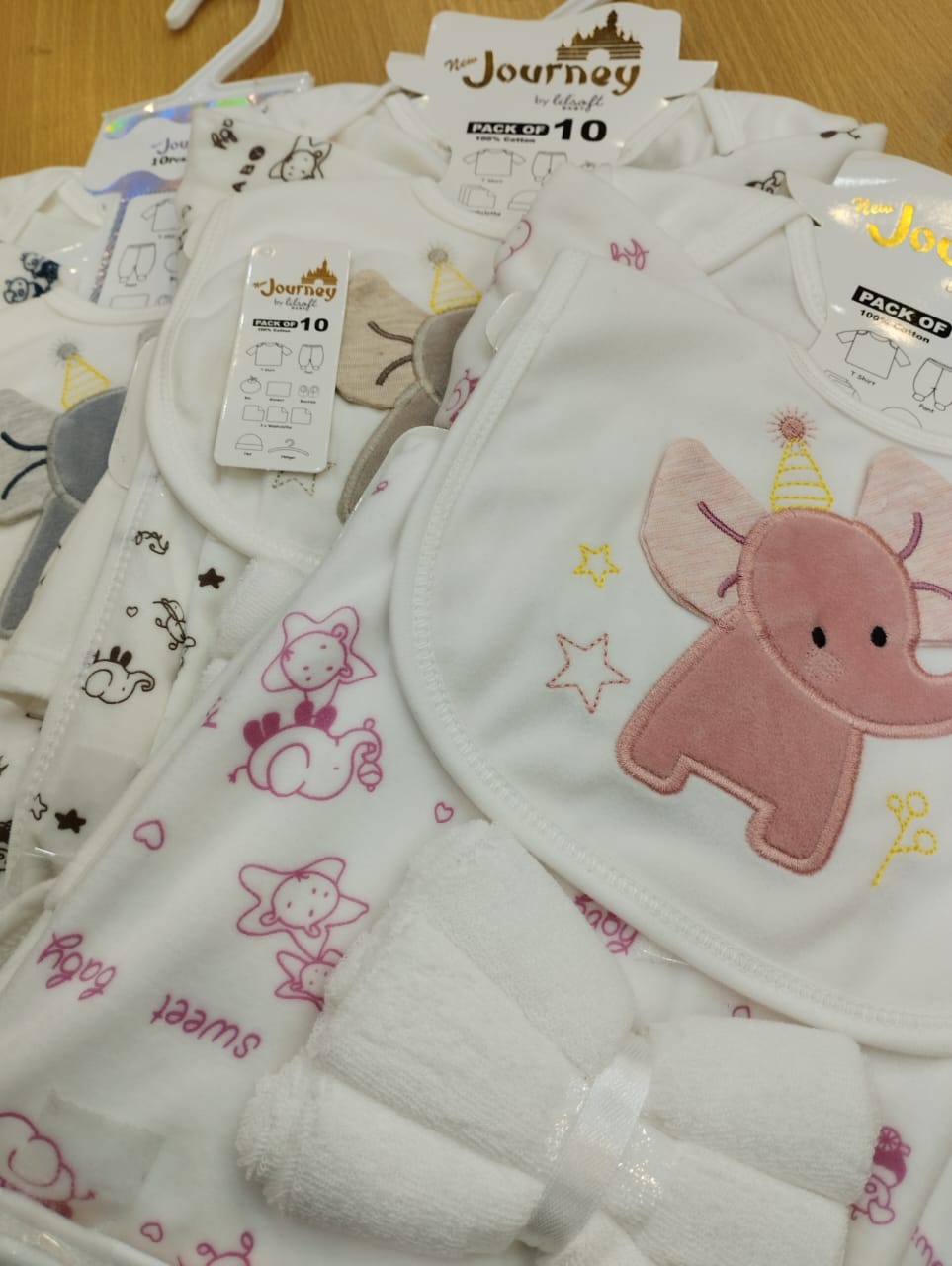 Journey winter starter set for newborn baby (0-3M) pink elephant (pack of 10)