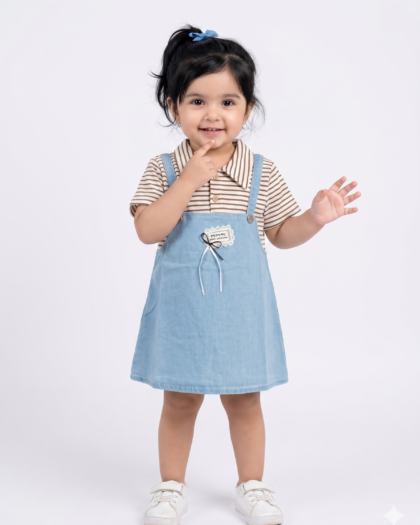 Denim Blue & Striped Joy Frock