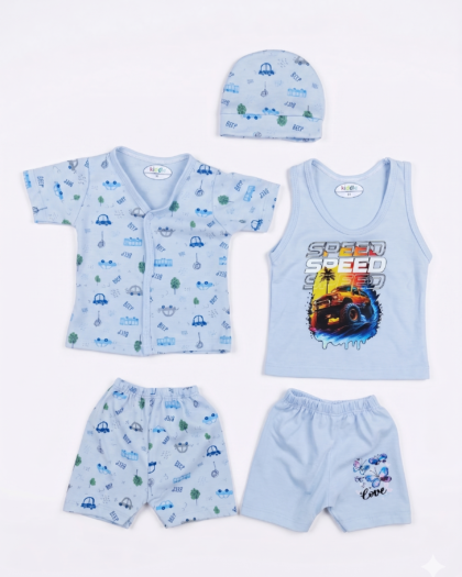 New Born boy 5-Piece Summer Fun Set ( BLUE )