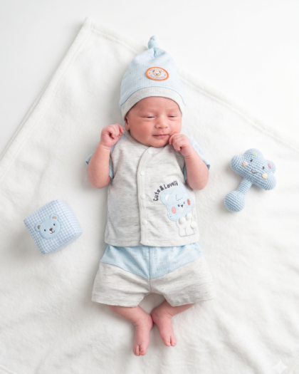 3-Piece "Cute & Lovely" ( BLUE ) Bear Set For New Born Baby Boy
