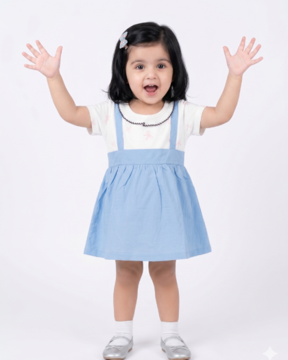 Sky Blue Bow Print Frock