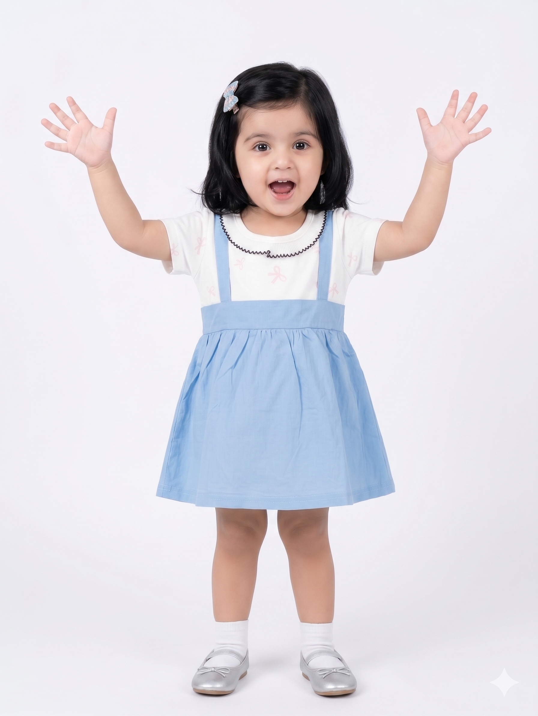 Sky Blue Bow Print Frock