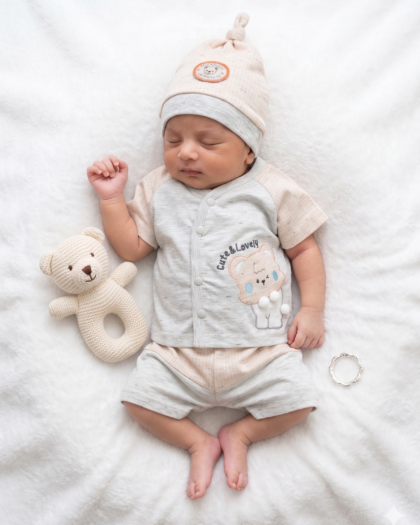 "3-Piece Cute & Lovely Bear Set For New Born - Peach