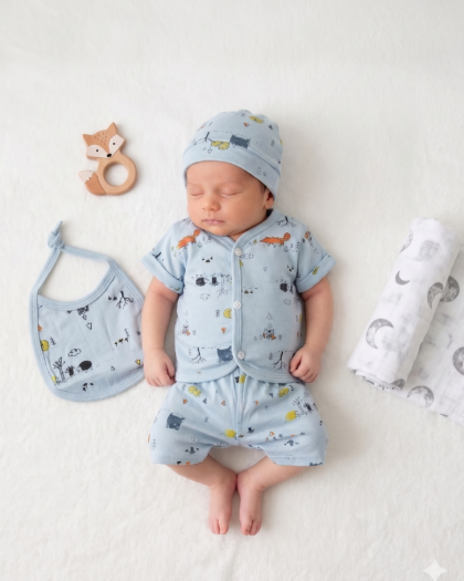 New Born 4-Piece Baby Boy Blue Forest Set