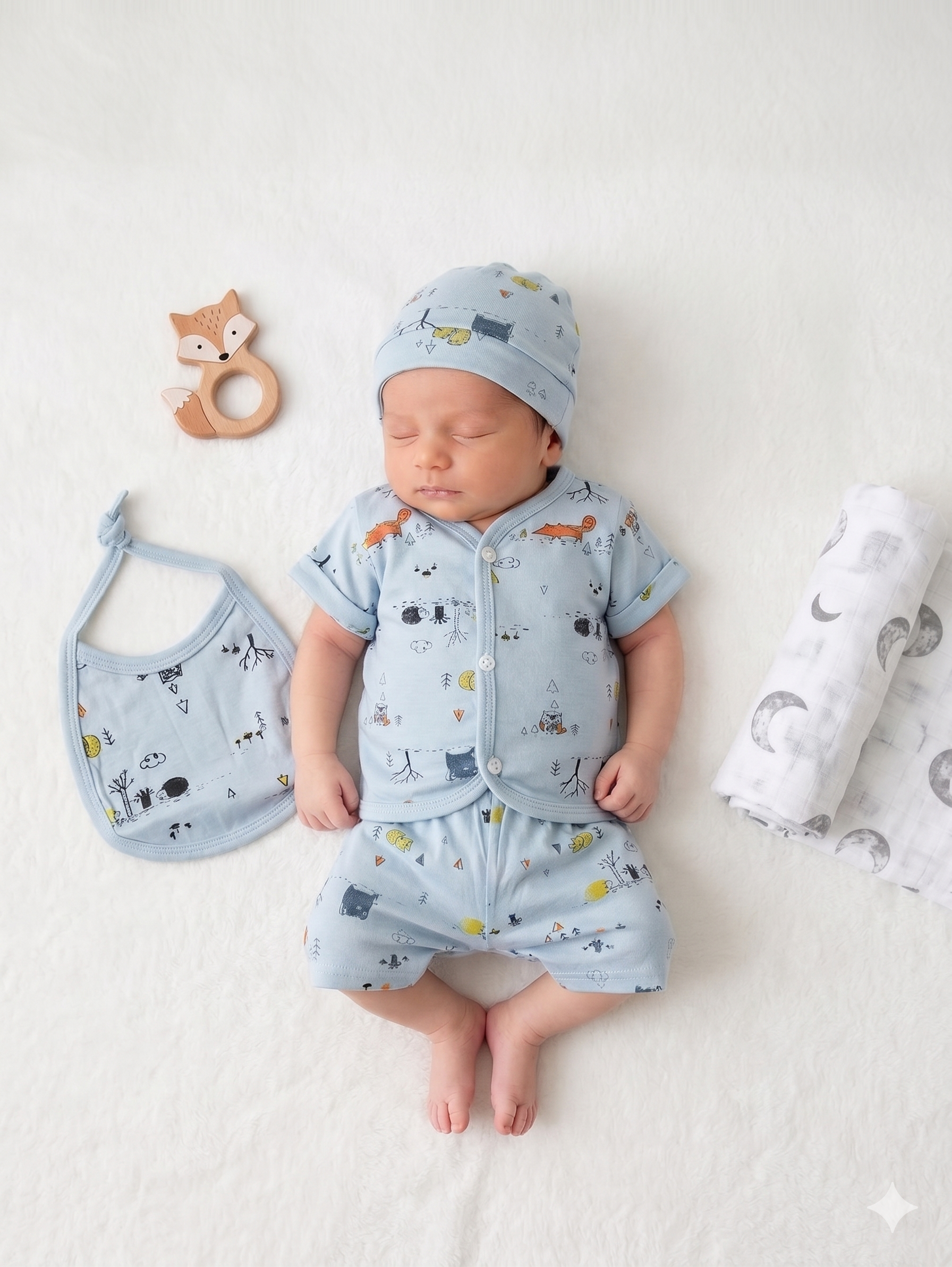 New Born 4-Piece Baby Boy Blue Forest Set