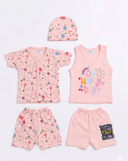 New Born 5-Piece Summer Fun Set ( BABY PINK )