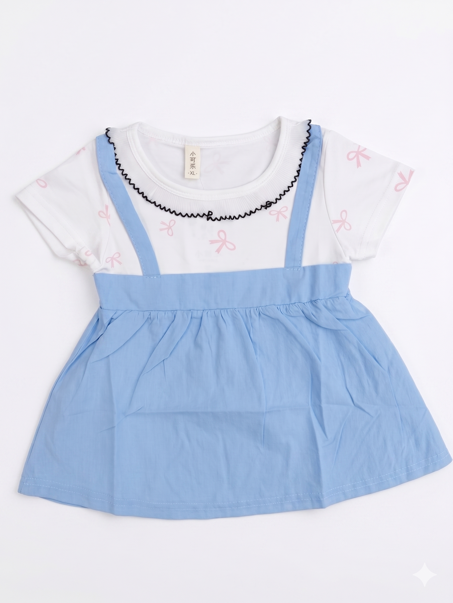 Sky Blue Bow Print Frock - Image 2