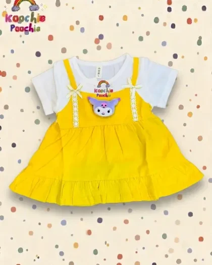 Koochie Poochie Baby Girl Yellow Cartoon Frock