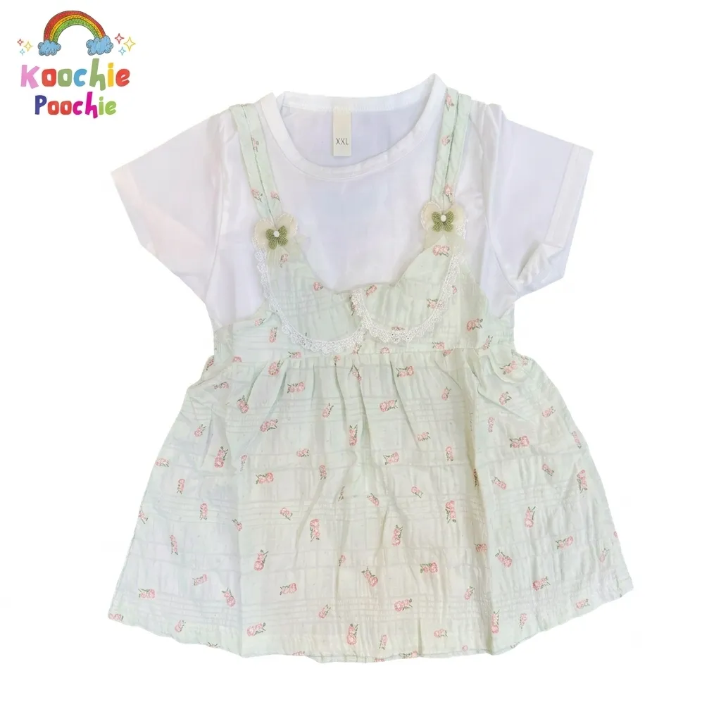 Baby Girl Cherry Print 2-Piece Frock (White & Green)