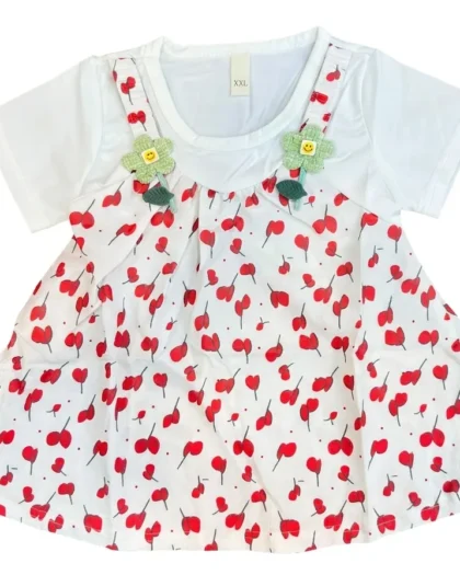 Koochie Poochie Baby Girl Red Cherry Print 2-Piece Frock Set