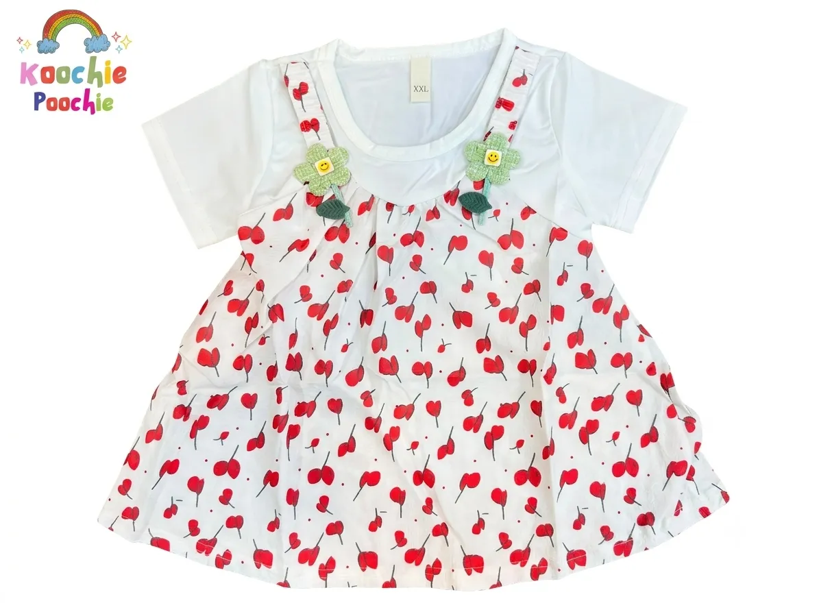 Koochie Poochie Baby Girl Red Cherry Print 2-Piece Frock Set