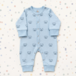 Teddy Bear Blue Rib Romper