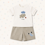 Elephant Printed Boys T-Shirt & Beige Shorts Set
