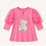 Sparkling Teddy Puff-Sleeve Girls’ Top
