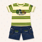 Kids Striped Graphic T-Shirt & Denim Cargo Shorts Set