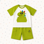 Dinosaur Printed Boys T-Shirt & Green Cargo Shorts Set