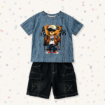 Kids Teddy Bear Graphic T-Shirt & Cargo Shorts Set