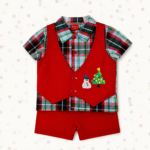 Christmas Plaid Boys Shirt & Red Shorts Set