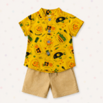 Yellow Printed Boys Shirt & Shorts Set