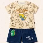 Dinosaur Printed Boys T-Shirt & Denim Shorts Set