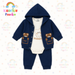 Navy Blue Teddy Bear Hoodie Set for Baby Boys