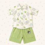 Cloud Print Boys Shirt & Green Shorts Set