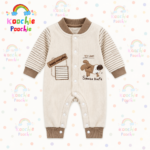 Baby Cream & Brown Striped Sleeve Romper