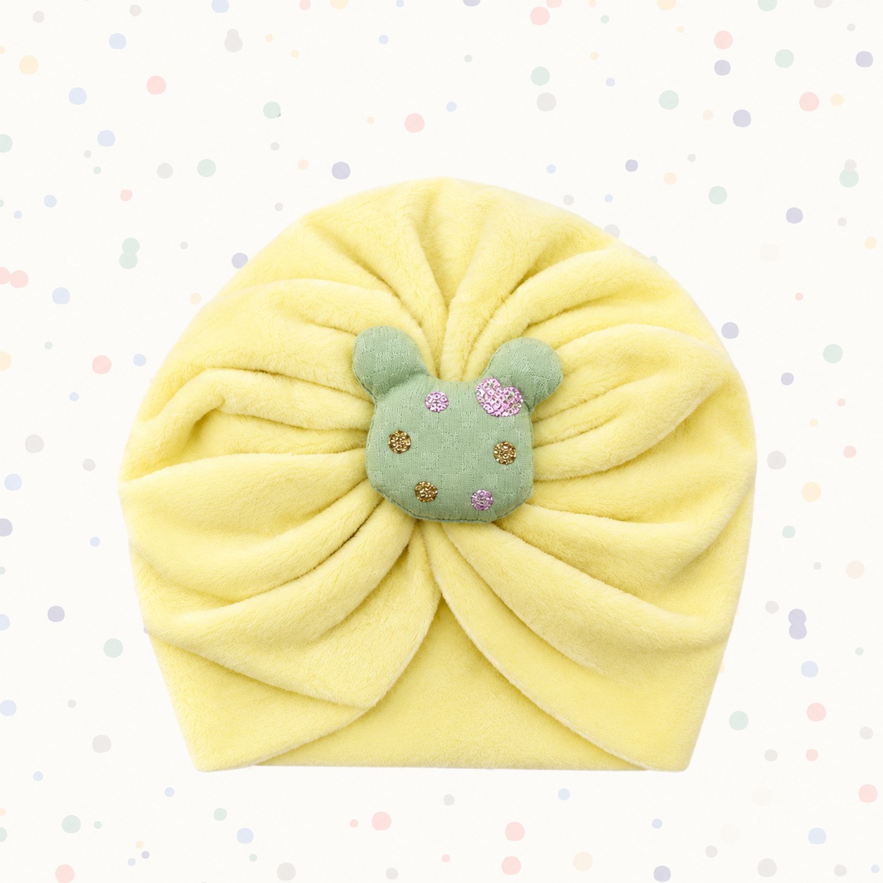 wcgs-image-045d88d7 Lemon Yellow Butterfly Turban Cap - Image 1