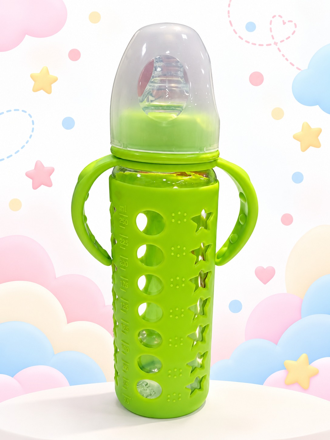 wcgs-image-348aca4d Green Star 250ml Glass Baby Feeder - Image 1