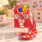 Cute My Melody Dual-Chamber Water Bottle with Straw & Carry Strap