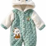 Cozy Bunny Mint Plush Hooded Romper