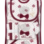 Royal Crown "Mashallah"inter lock fabric 12-Piece Baby Starter Set – Maroon & White