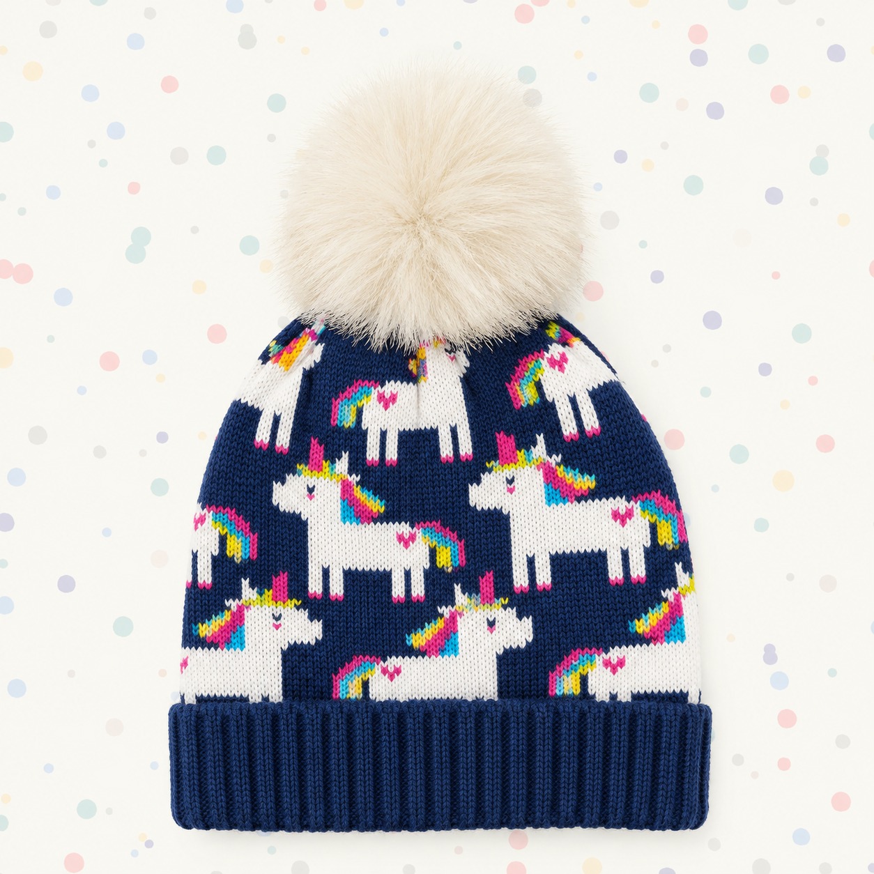 wcgs-image-a2e03a6d Navy Blue Unicorn Pom-Pom Beanie - Image 1