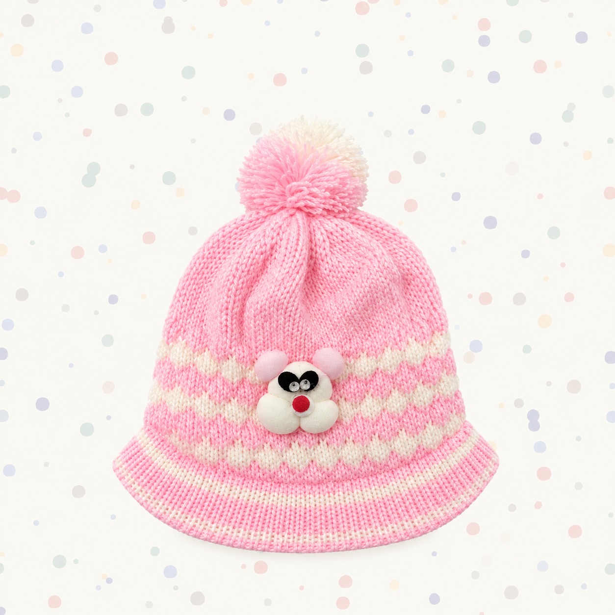 wcgs-image-af83af09 Baby Pink Teddy Pom-Pom Knitted Beanie - Image 1