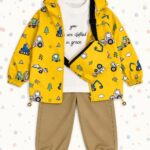 Boys' Sunshine Yellow Cartoon Jacket & Jogger 4-Piece Set