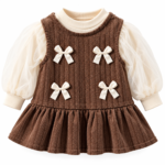 Mocha Bow Charm Baby Girl Dress