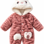 Sweet Bunny Rose Plush Hooded Romper