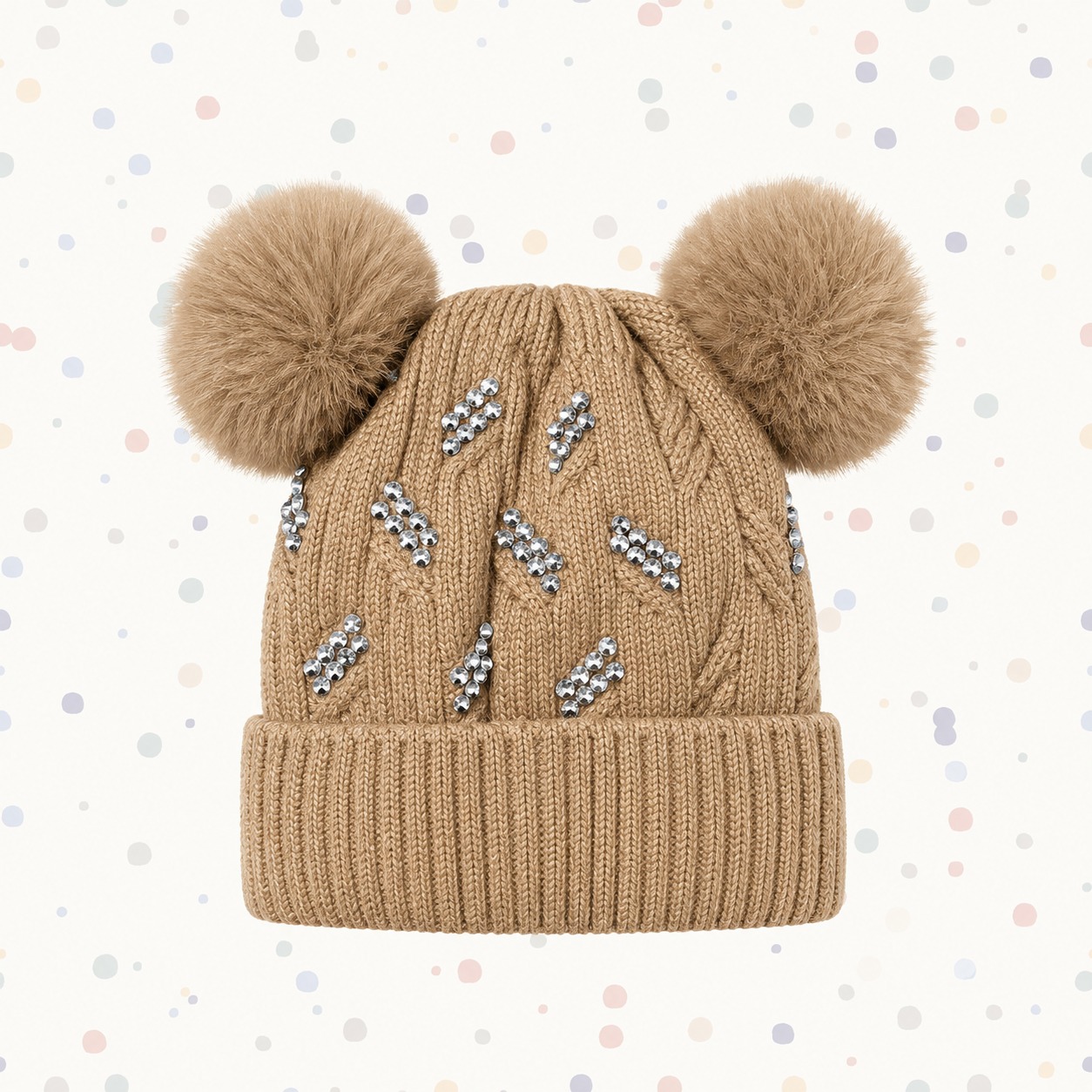 wcgs-image-fac3c448 Cozy Rhinestone Double Pom-Pom Beanie - Image 1